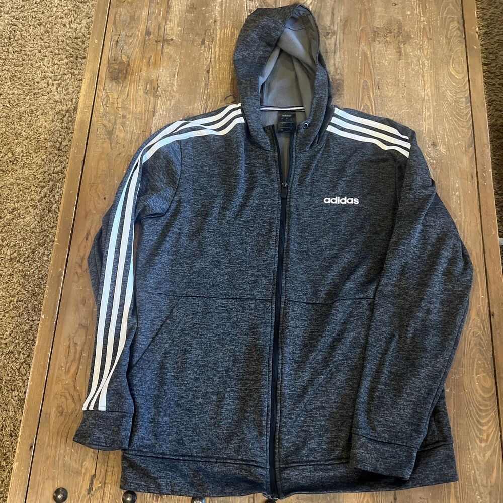 Adidas Men's M Tech Fleece Full Zip Hoodie Black Heather/White Stripe Athleisure